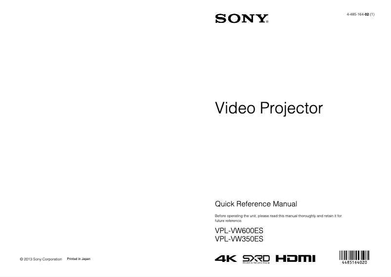 Page 1 de la notice Guide d'installation Sony VPL-VW600ES