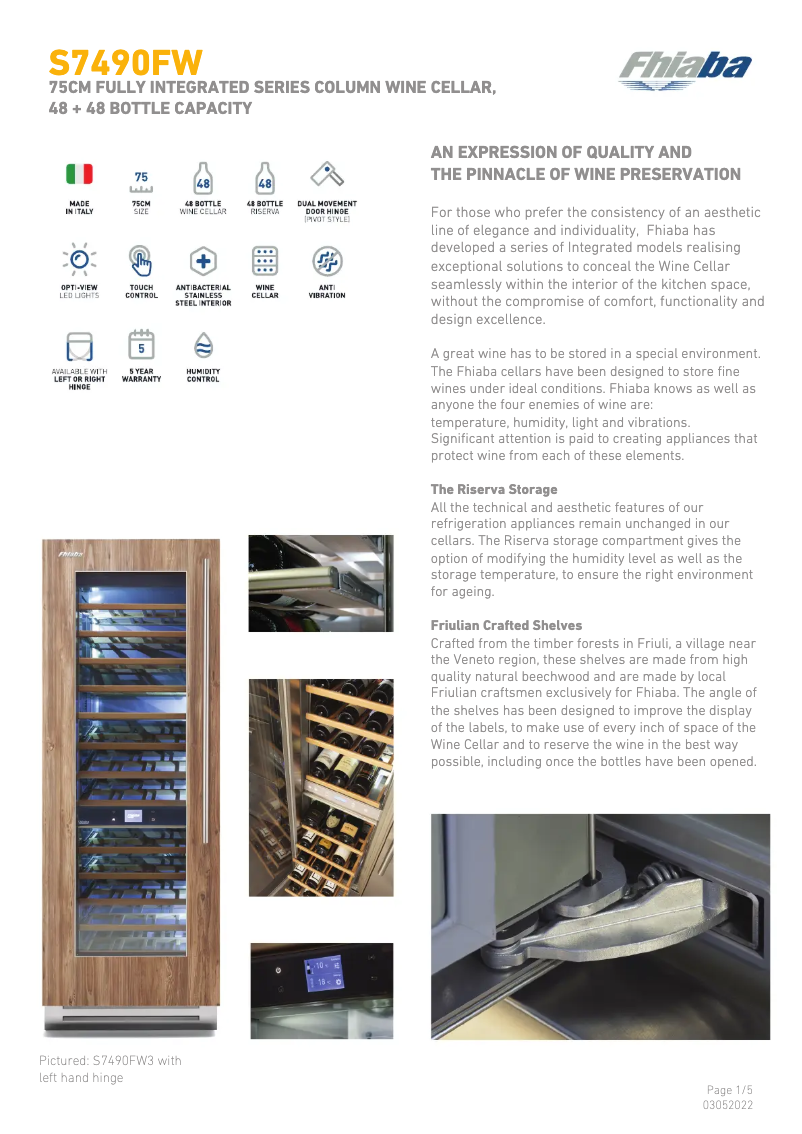Page 1 de la notice Fiche technique Fhiaba S7490FW3A