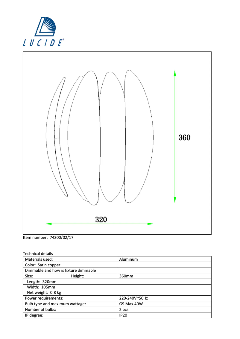 Page 1 de la notice Manuel utilisateur Lucide Vivana 74200/02/17