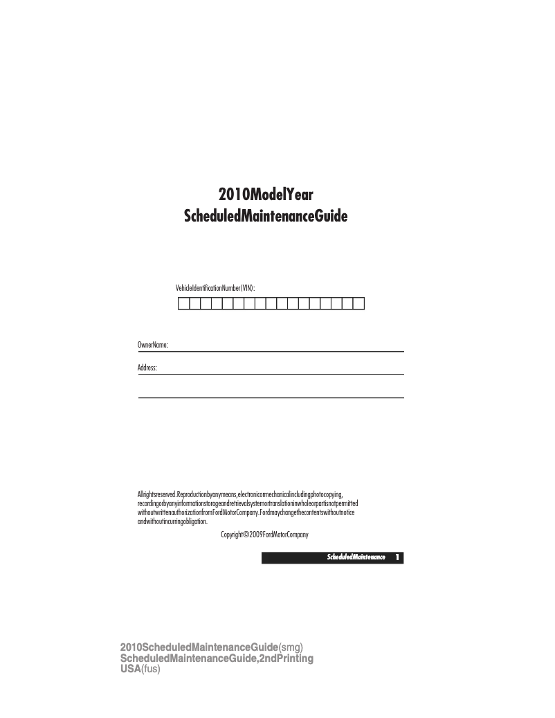 Page 1 de la notice Manuel d'utilisation et d'entretien Ford Escape Hybrid (2010)