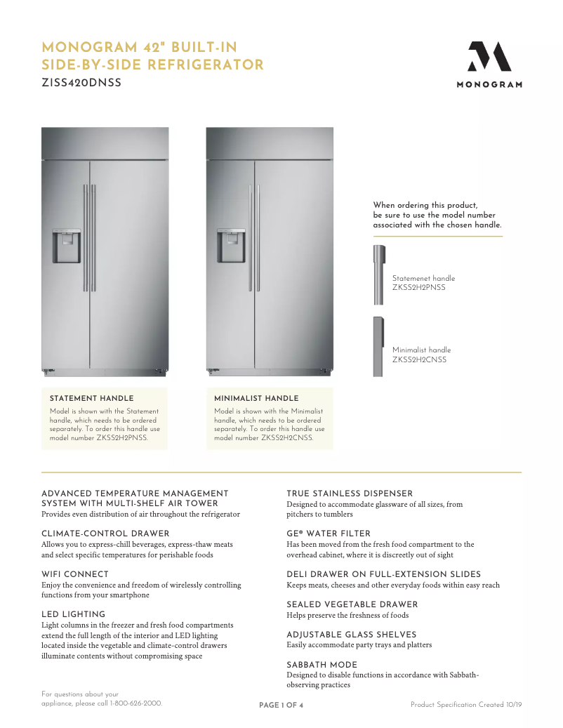 Page 1 de la notice Fiche technique Monogram ZKSS2H2PNSS