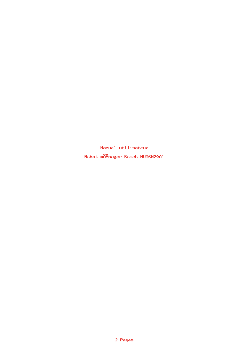 Page 1 de la notice Manuel utilisateur Bosch MUM6N20A1