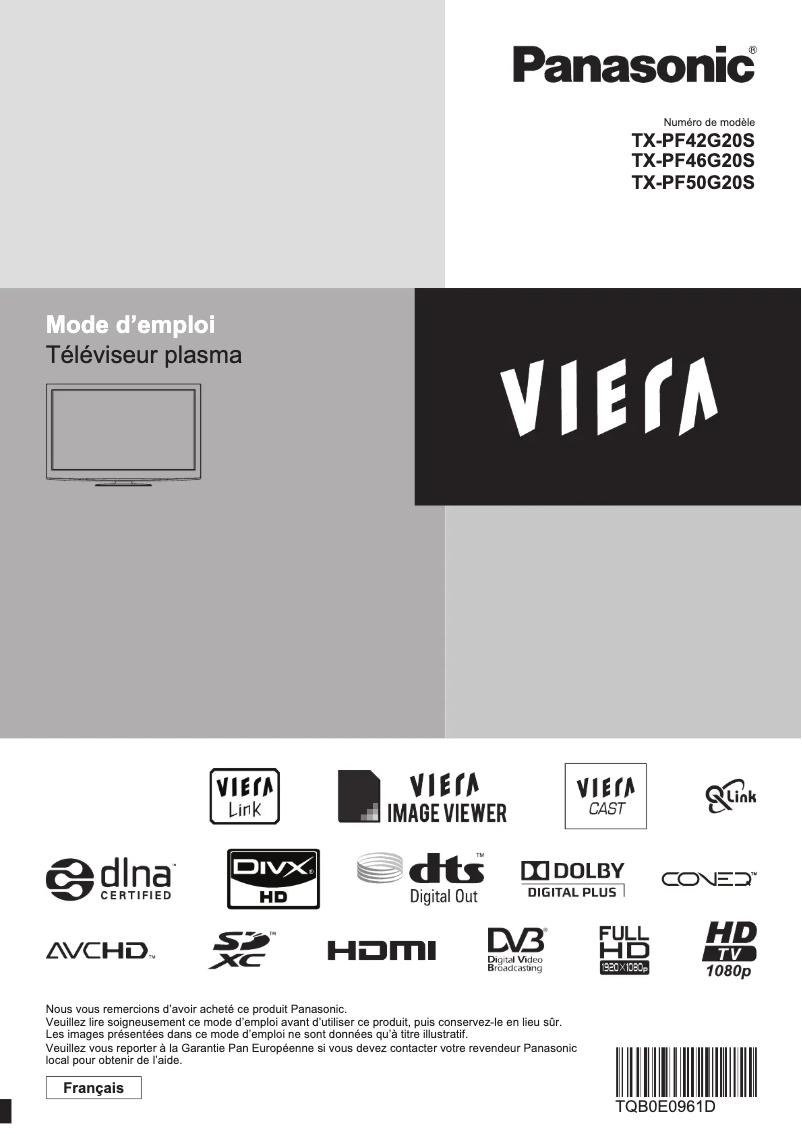 Page 1 de la notice Manuel utilisateur Panasonic TX-PF46G20S