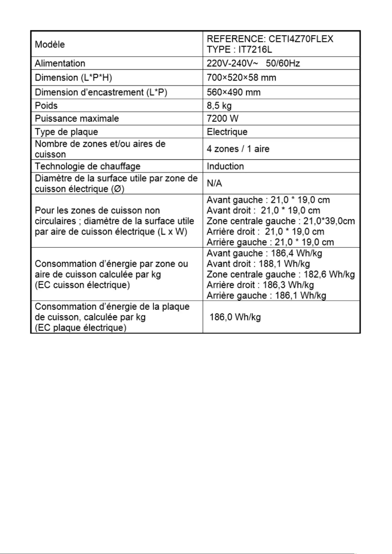 Page 1 de la notice Label énergétique Continental Edison CETI4Z60FLEX