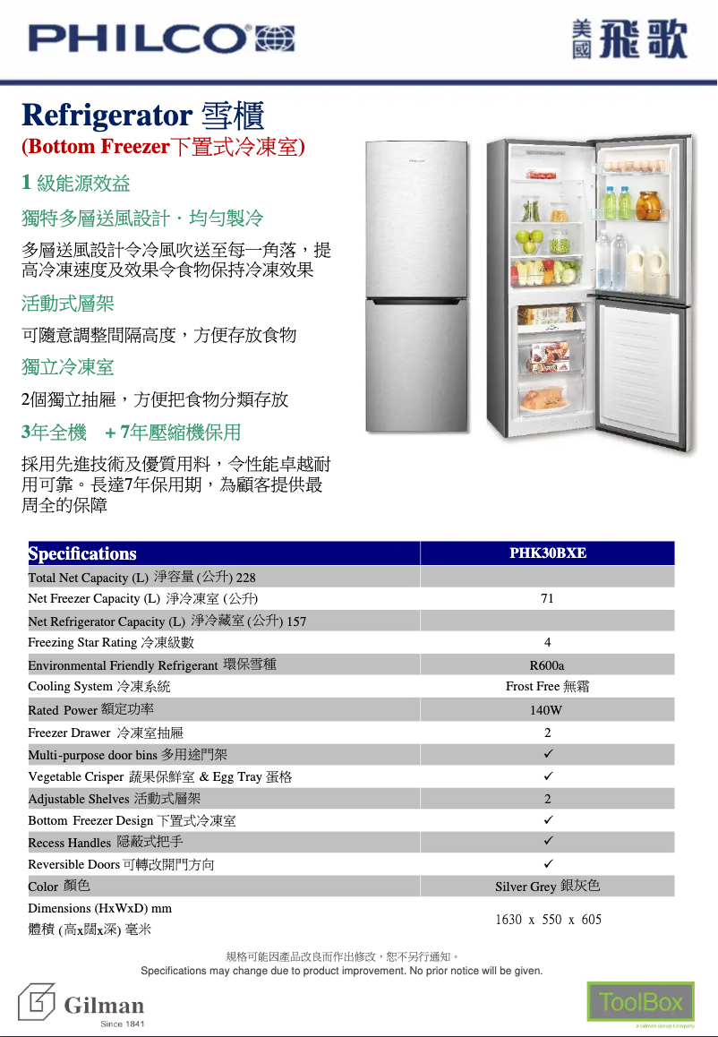 Page 1 de la notice Catalogue Philco PHK30BXE