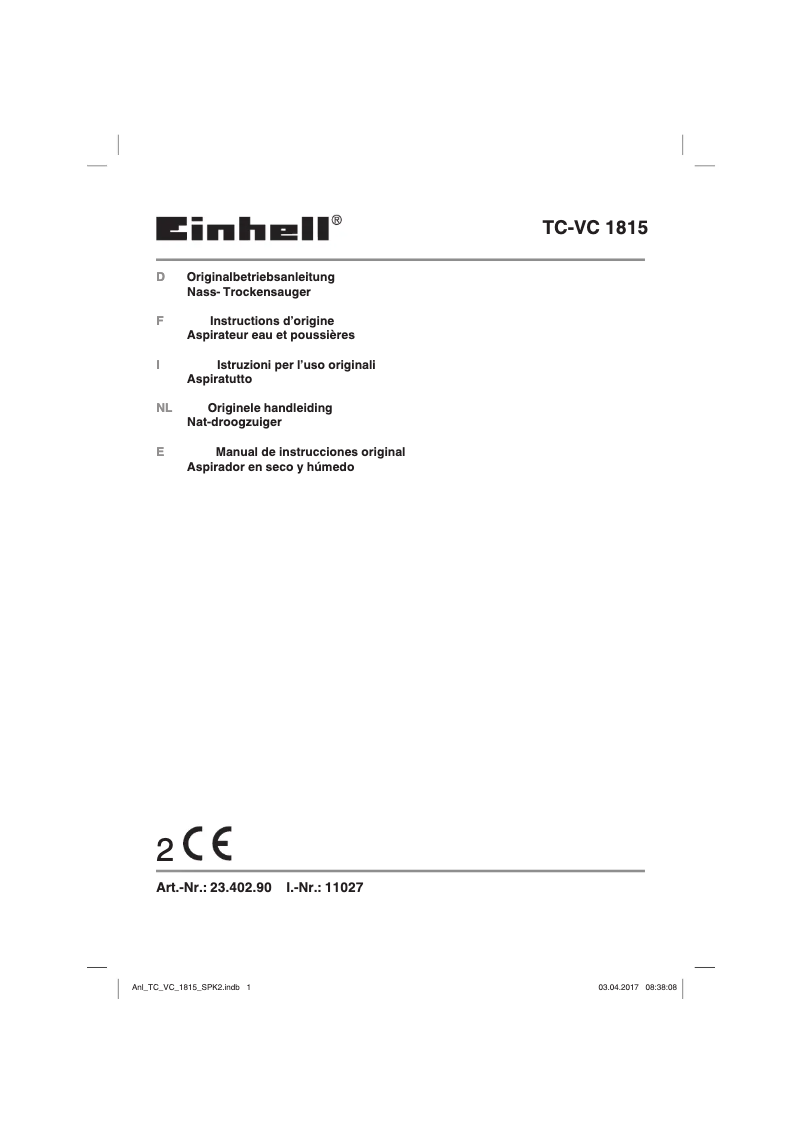 Página 1 del manual Manual de usuario Einhell TC-VC 1815