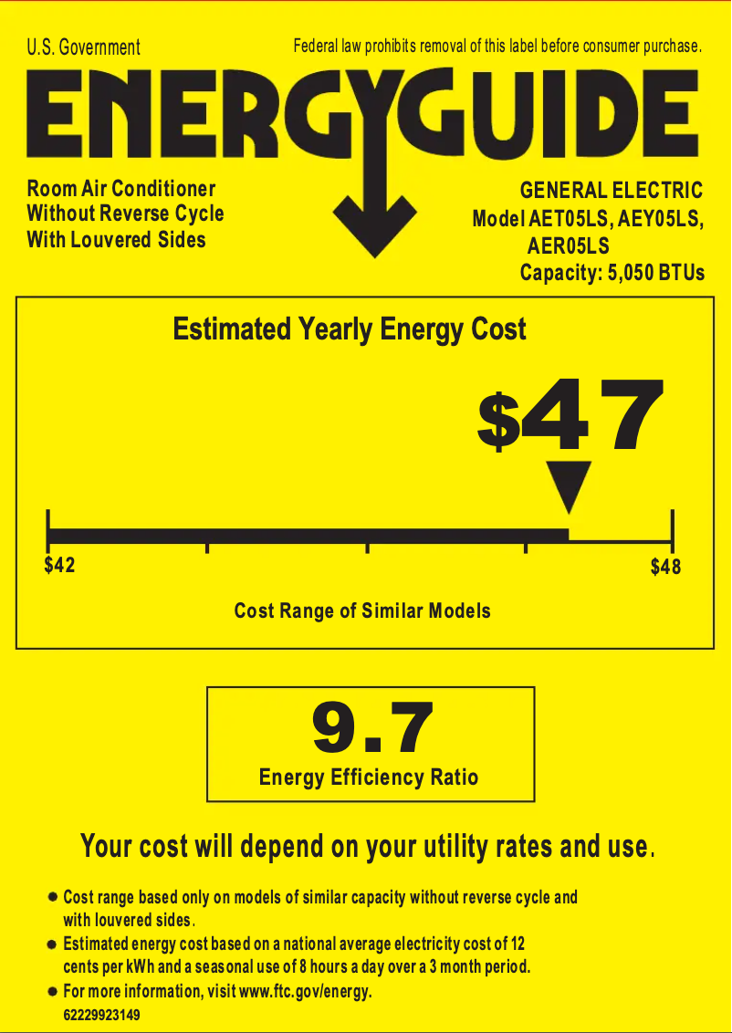Página 1 del manual Etiqueta energética GE AET05LS