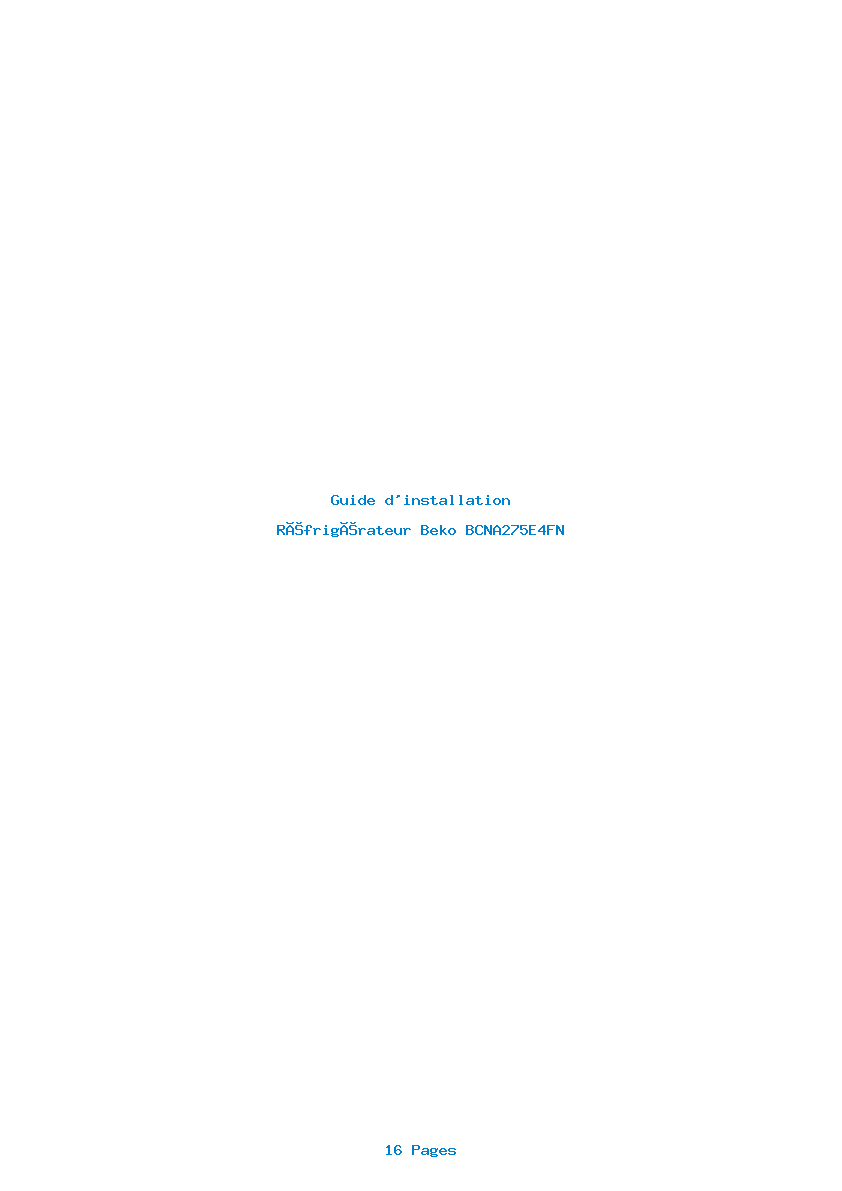 Page 1 de la notice Guide d'installation Beko BCNA275E4FN