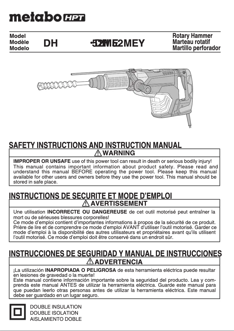 Page 1 of the manual User Manual HiKOKI DH52ME