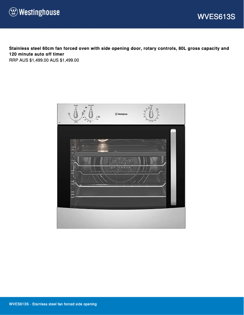 Page 1 of the manual Technical Sheet Westinghouse WVES613