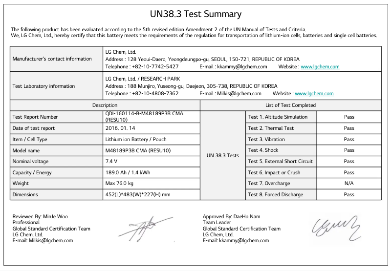 Page 1 de la notice Manuel utilisateur LG RESU6.5