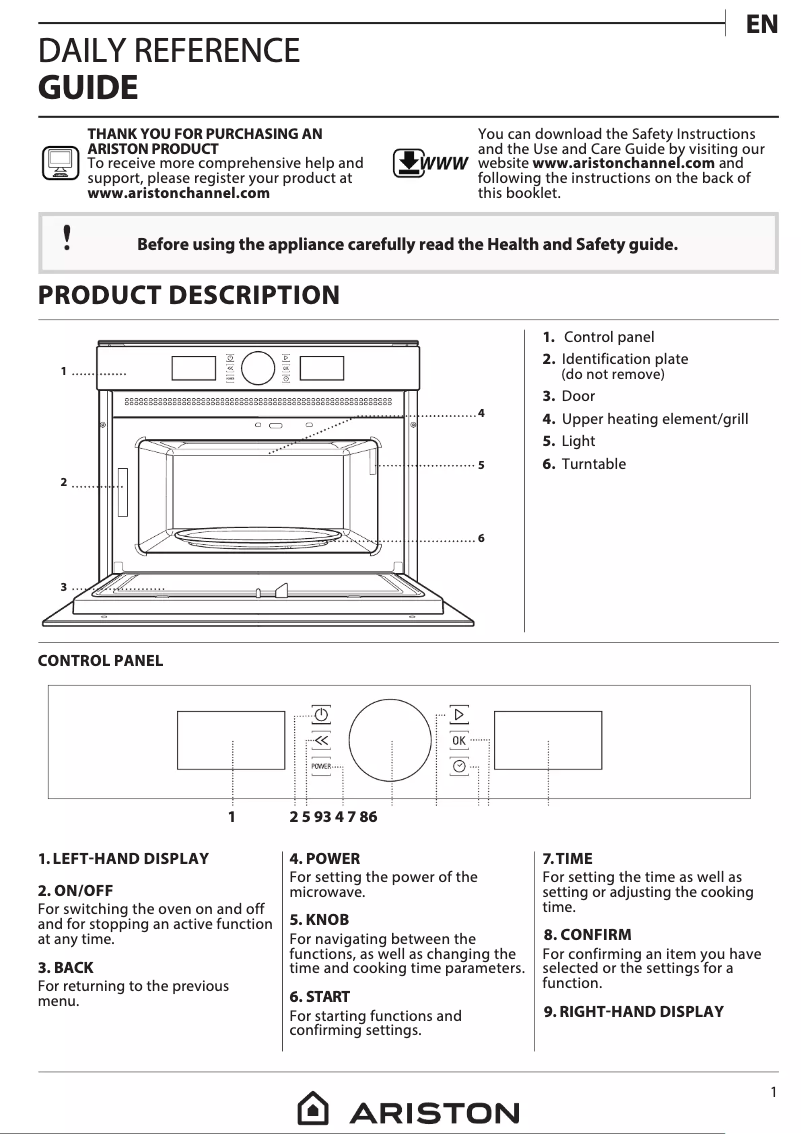Page 1 de la notice Manuel utilisateur Ariston Thermo MD554IXA