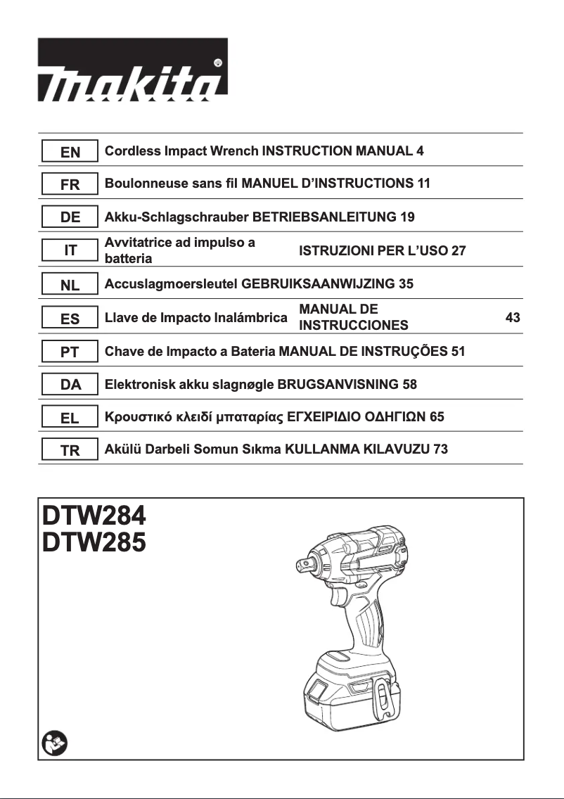 Page 1 de la notice Manuel utilisateur Makita DTW285RTJ