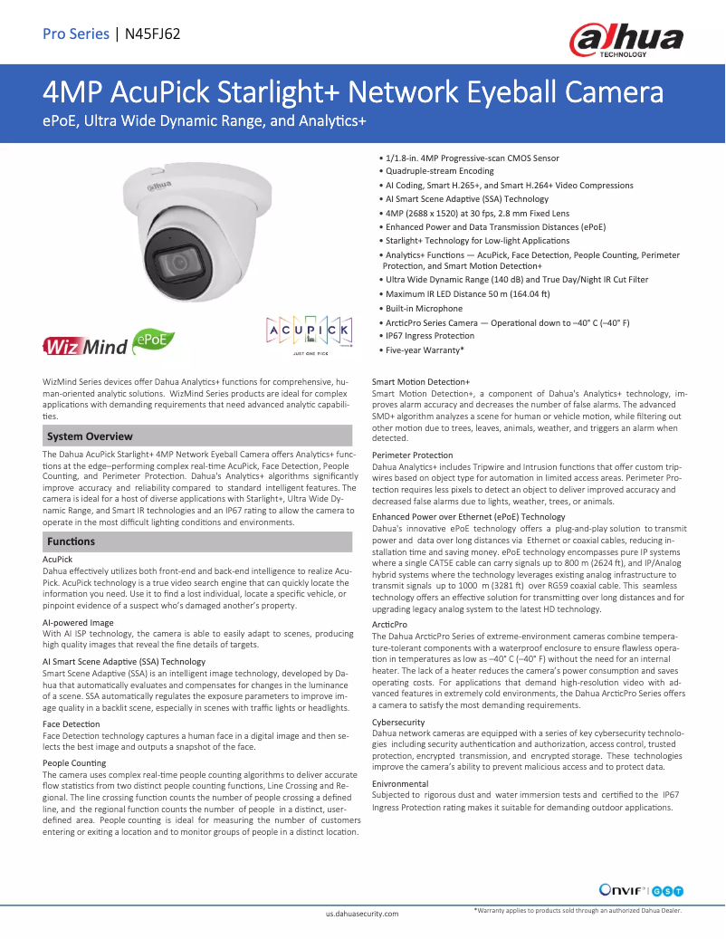 Page 1 de la notice Fiche technique Dahua Technology N45FJ62