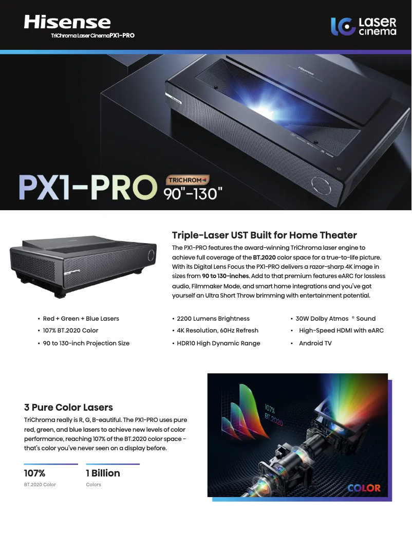 Page 1 of the manual Technical Sheet Hisense PX1-PRO