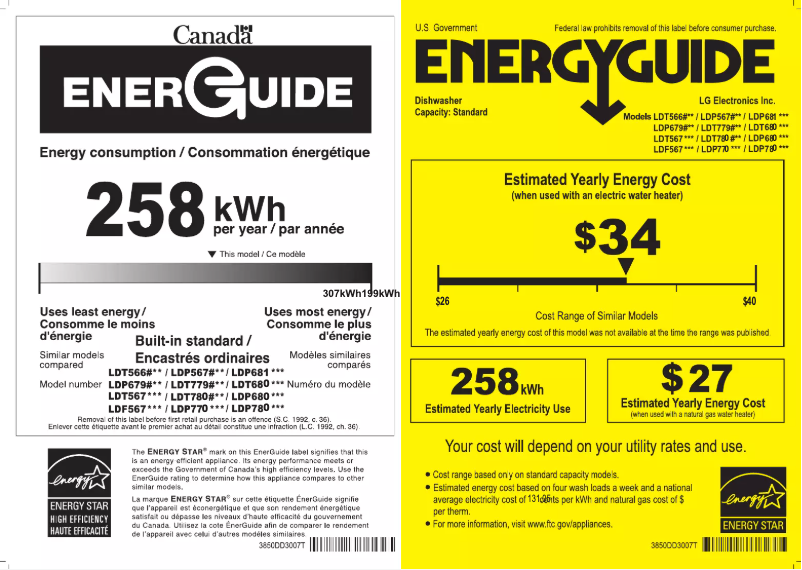 Page 1 de la notice Label énergétique LG LDF5678SS