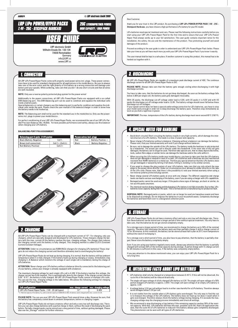 Page 1 de la notice Manuel utilisateur LRP LiPo Hyper Pack 4000