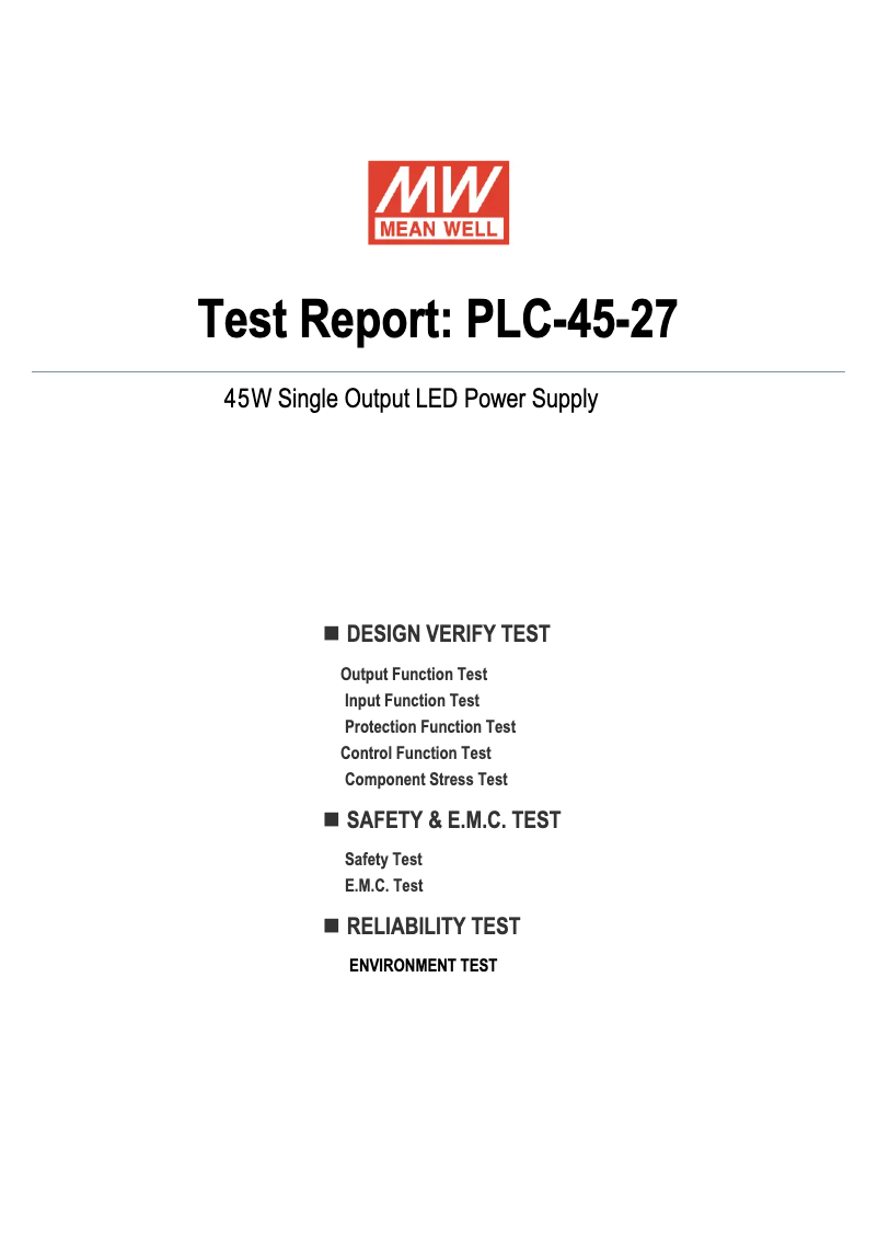 Page 1 de la notice Fiche technique Mean Well PLC-45-27
