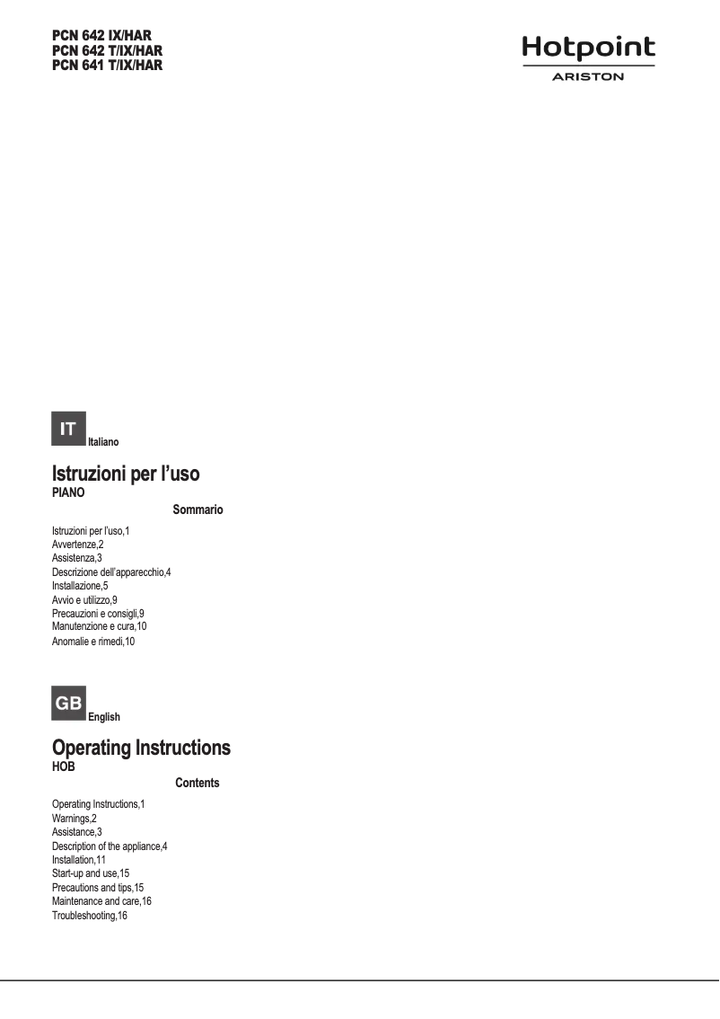 Página 1 del manual Manual de instrucciones Hotpoint PCN 641 T/IX/HAR