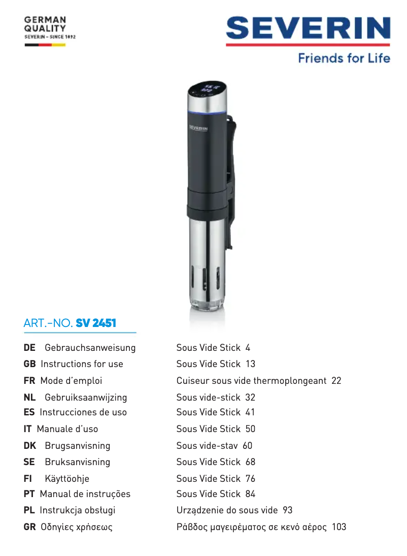 Page 1 de la notice Manuel utilisateur Severin SEVO Smart Control GTS PG 8139