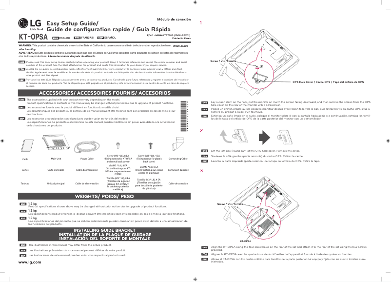 Page 1 de la notice Manuel utilisateur LG KT-OPSA