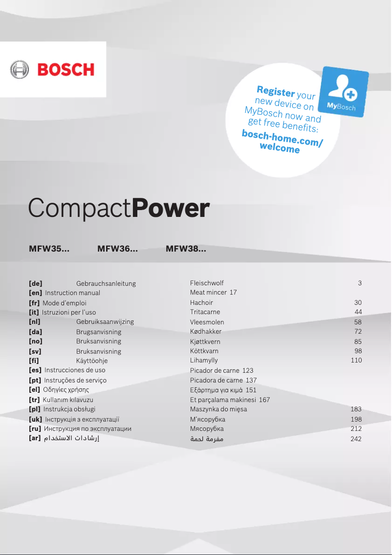 Page 1 de la notice Manuel utilisateur Bosch CompactPower MFW3630A