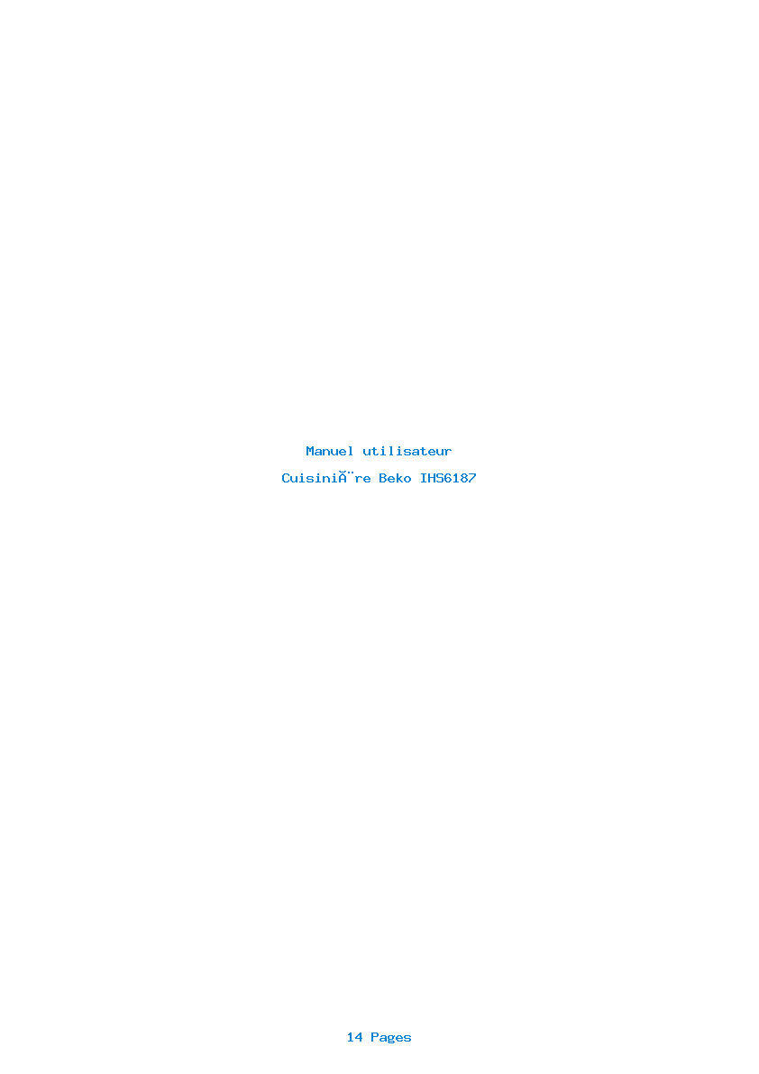Page 1 de la notice Manuel utilisateur Beko IHS6187