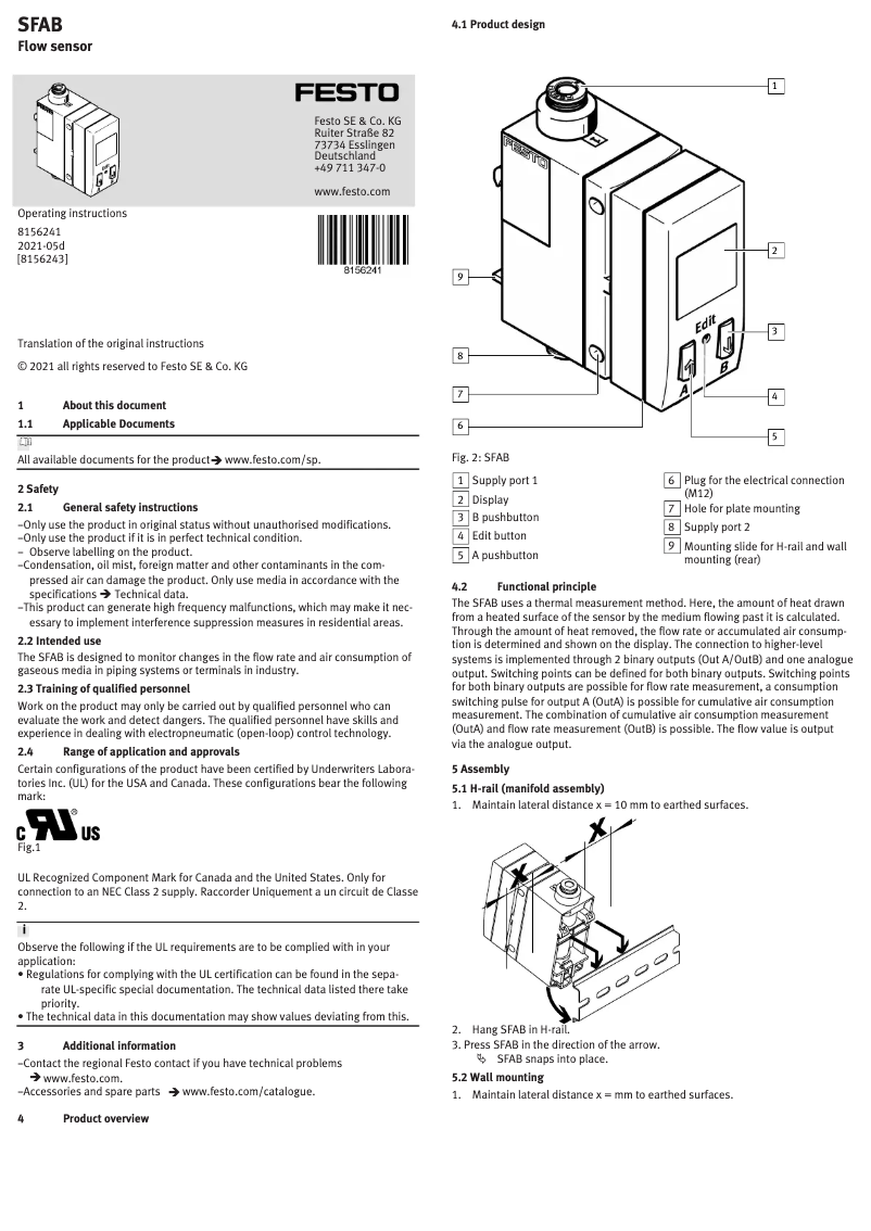 Page 1 de la notice Manuel utilisateur Festo SFAB-200U-WQ10-2SV-M12