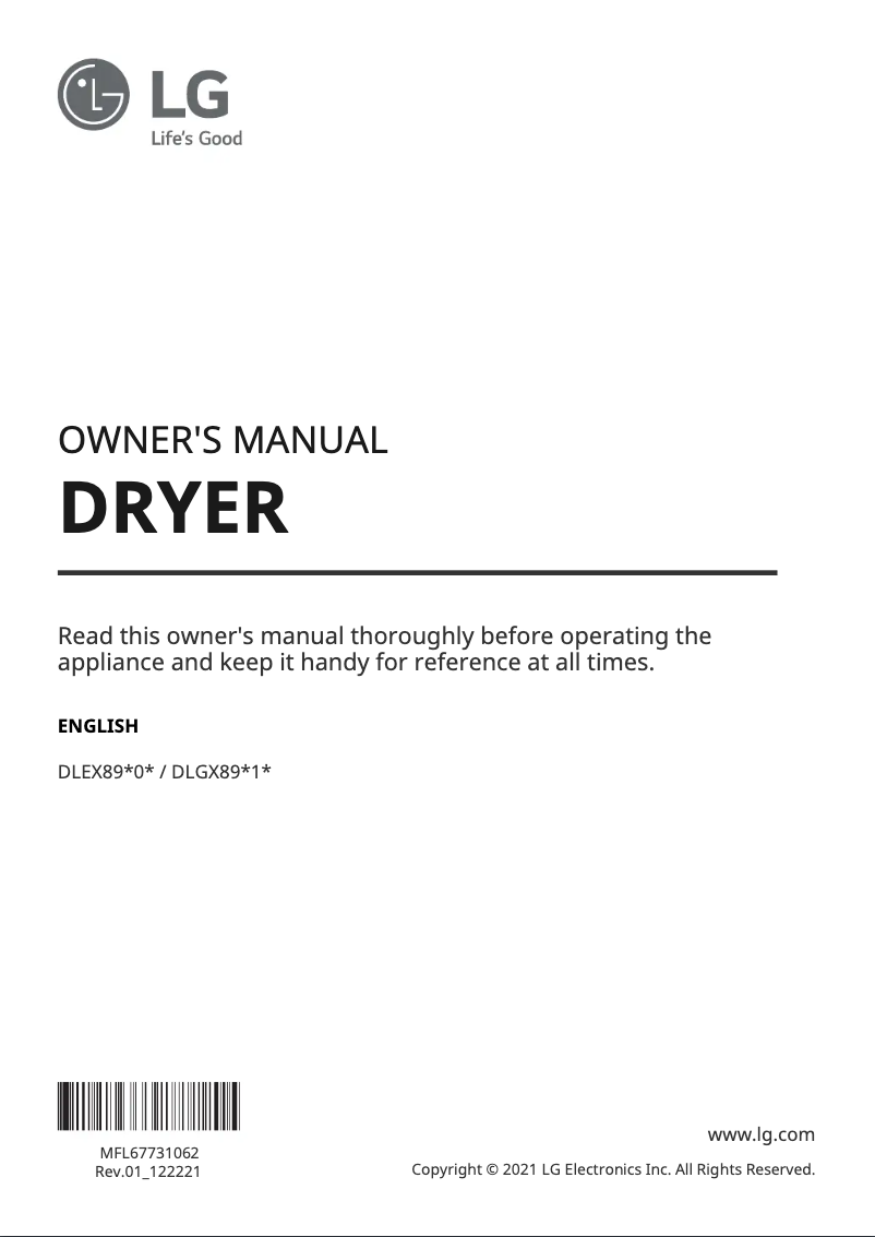 Page 1 de la notice Manuel utilisateur LG DLGX8901B