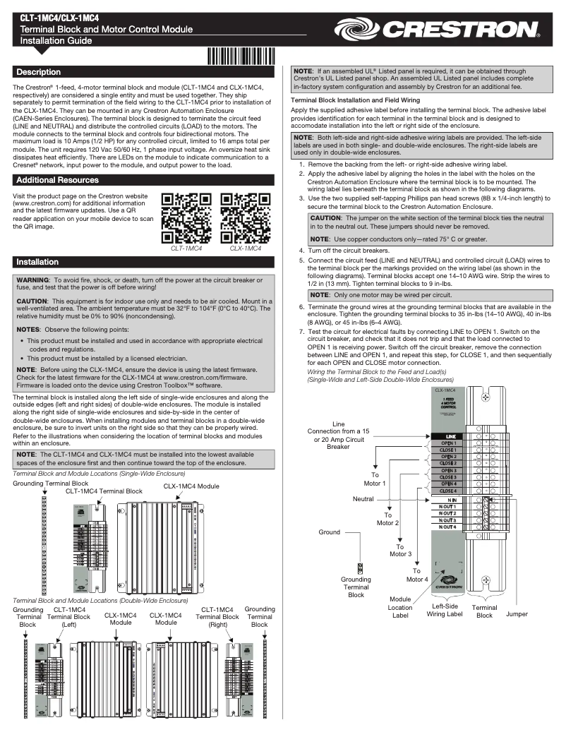 Page 1 de la notice Manuel utilisateur Crestron CLX-1MC4