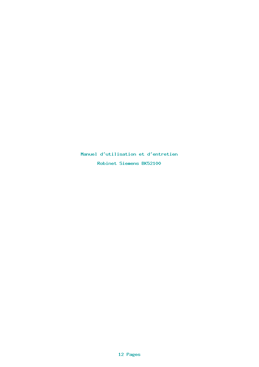 Page 1 de la notice Manuel d'utilisation et d'entretien Siemens BK52100