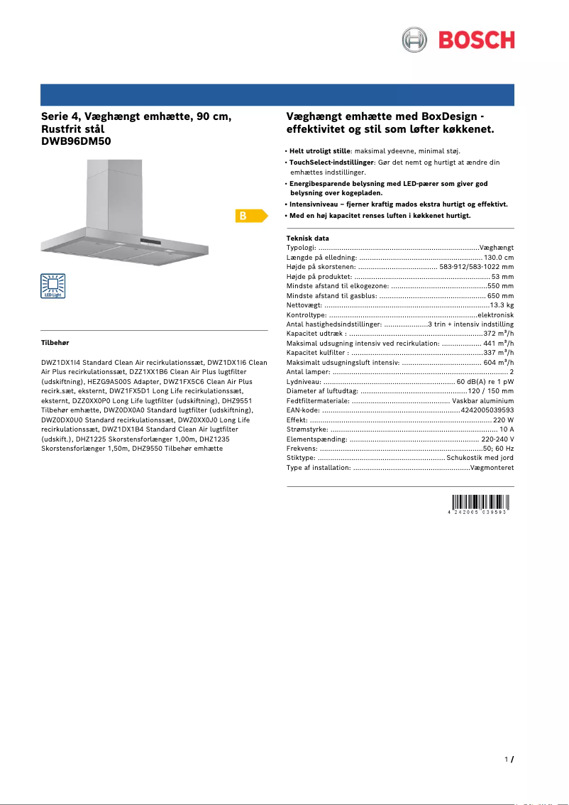 Page 1 of the manual Brochure Bosch DWB96DM50