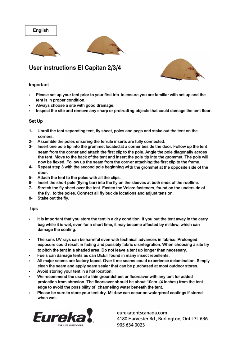 Page 1 de la notice Manuel utilisateur Eureka El Capitan 3