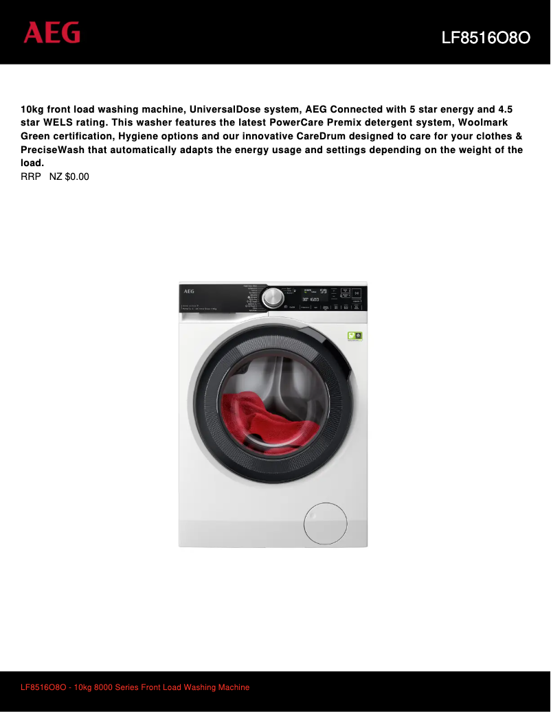 Página 1 del manual Ficha técnica AEG LF8516O8O