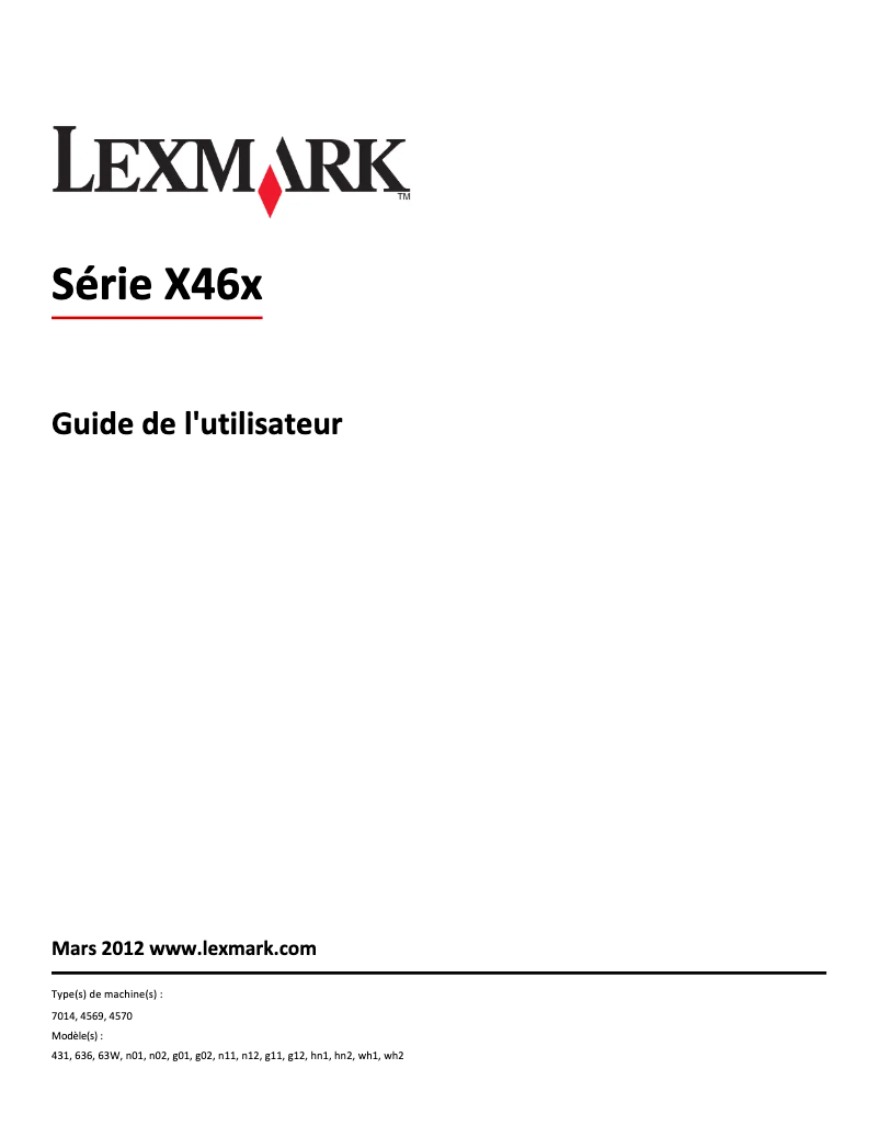 Page 1 de la notice Manuel utilisateur Lexmark X466