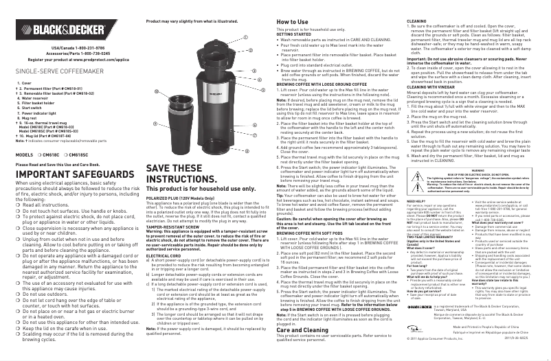 Page 1 de la notice Manuel utilisateur Black & Decker CM618SC