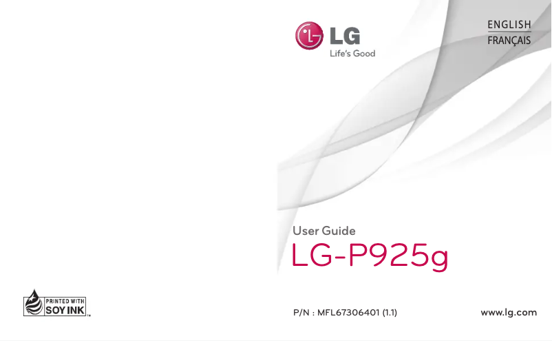 Page 1 de la notice Manuel utilisateur LG P925G