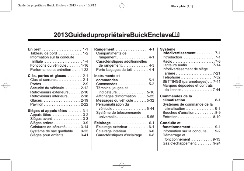 Page 1 de la notice Manuel utilisateur Buick Enclave (2013)