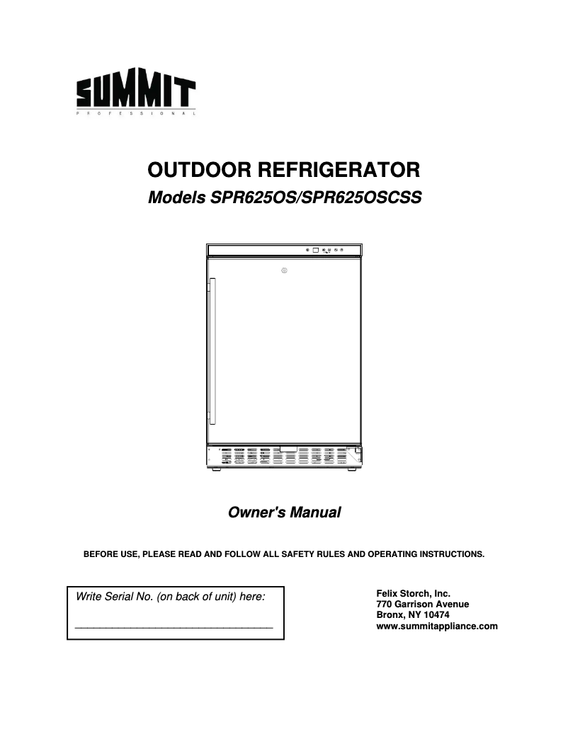 Page 1 de la notice Manuel utilisateur Summit SPR625OS