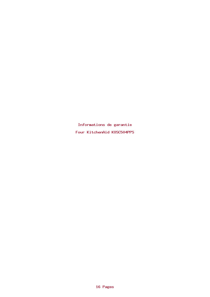 Page 1 de la notice Informations de garantie KitchenAid KOSC504PPS