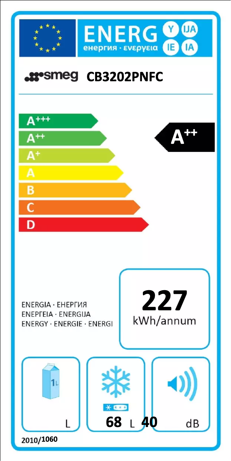 Page 1 de la notice Label énergétique Smeg CB3202PNFC