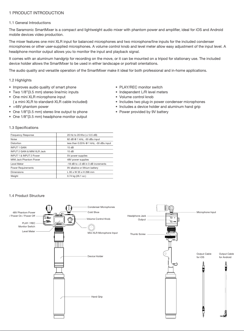 Page 1 de la notice Manuel utilisateur Saramonic SmartMixer