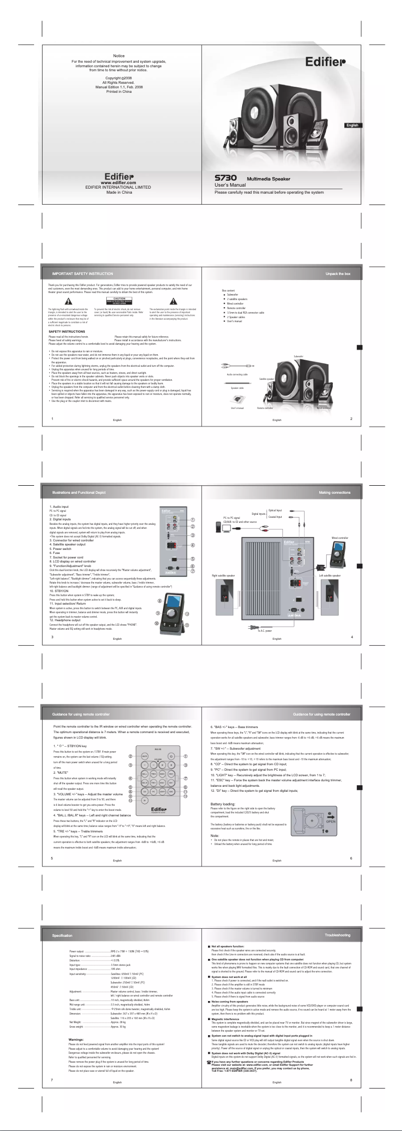Page 1 of the manual User Manual Edifier S730