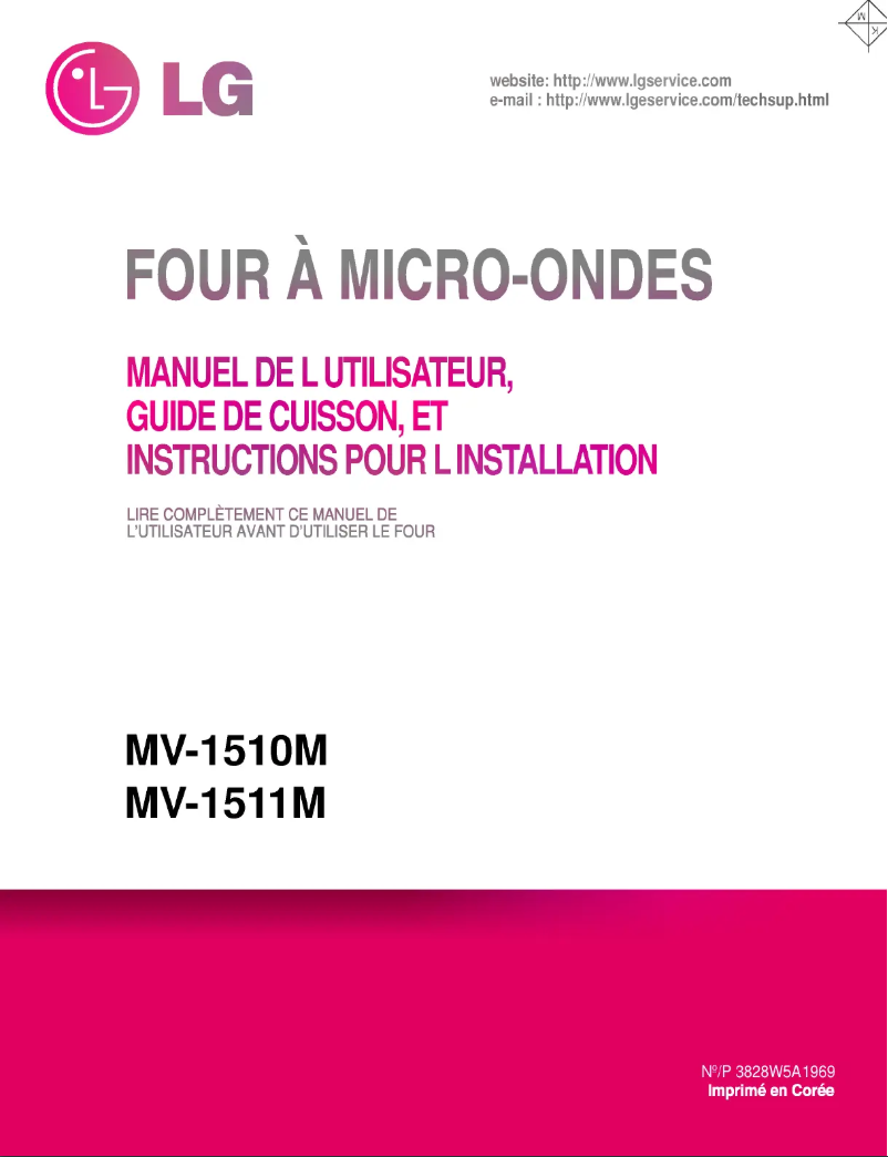 Page 1 de la notice Manuel utilisateur LG MV-1510M