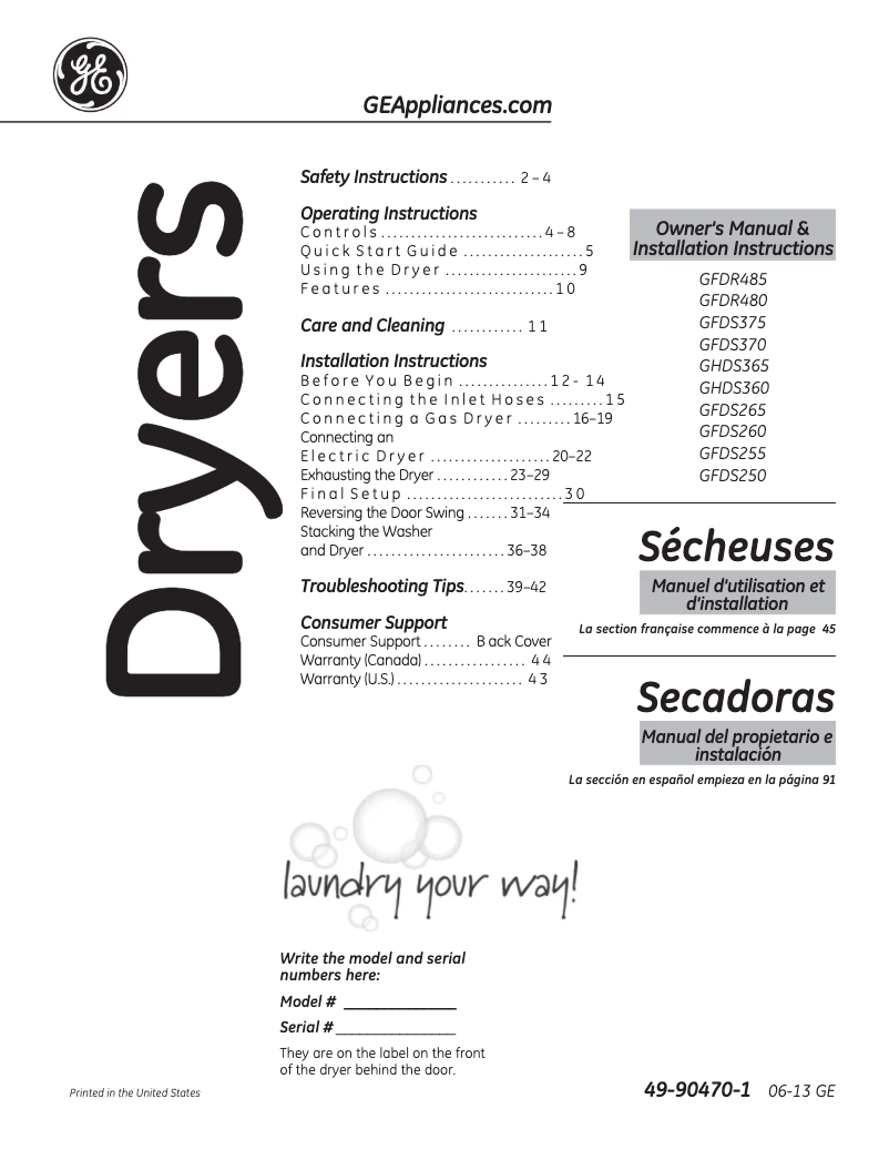 Página 1 del manual Manual de uso y mantenimiento GE GHDS365GFMC