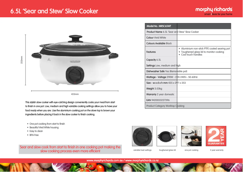 Page 1 de la notice Fiche technique Morphy Richards Sear and Stew MRSC65