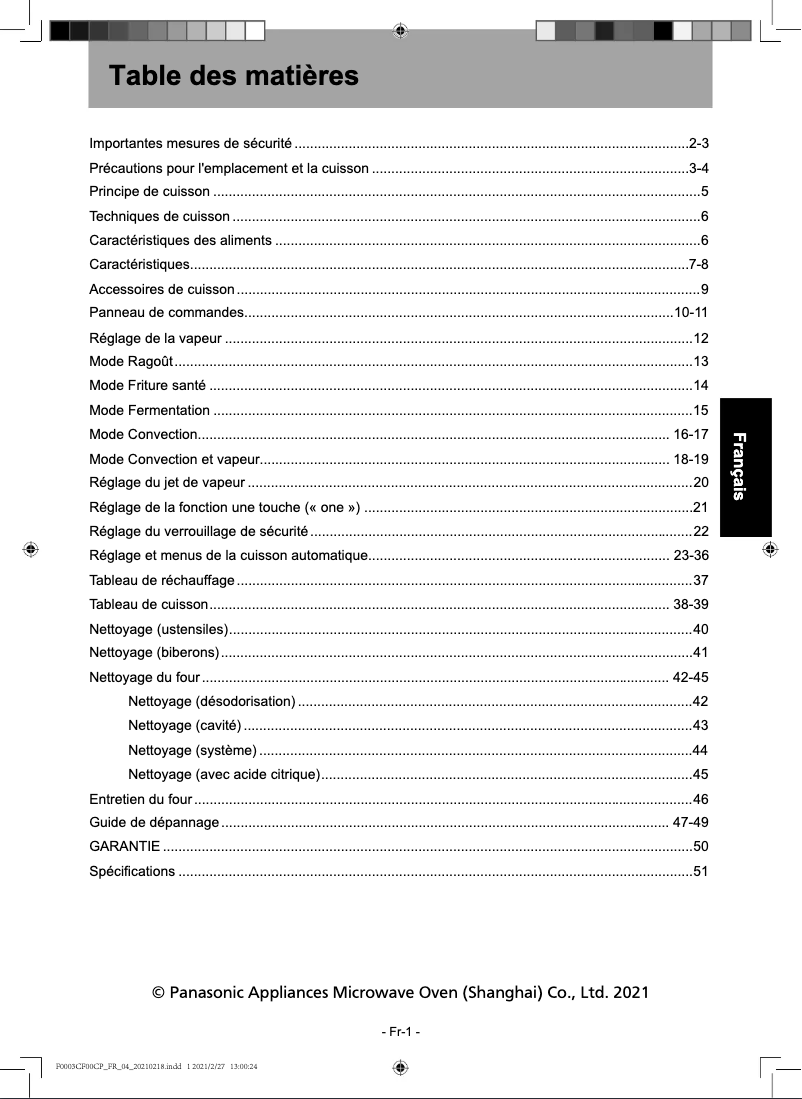 Page 1 de la notice Manuel utilisateur Panasonic NU-SC180B