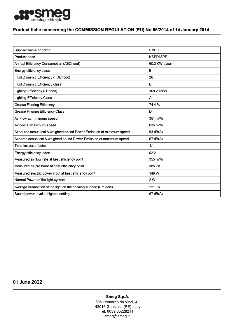 Page 1 de la notice Brochure Smeg KSED65PE