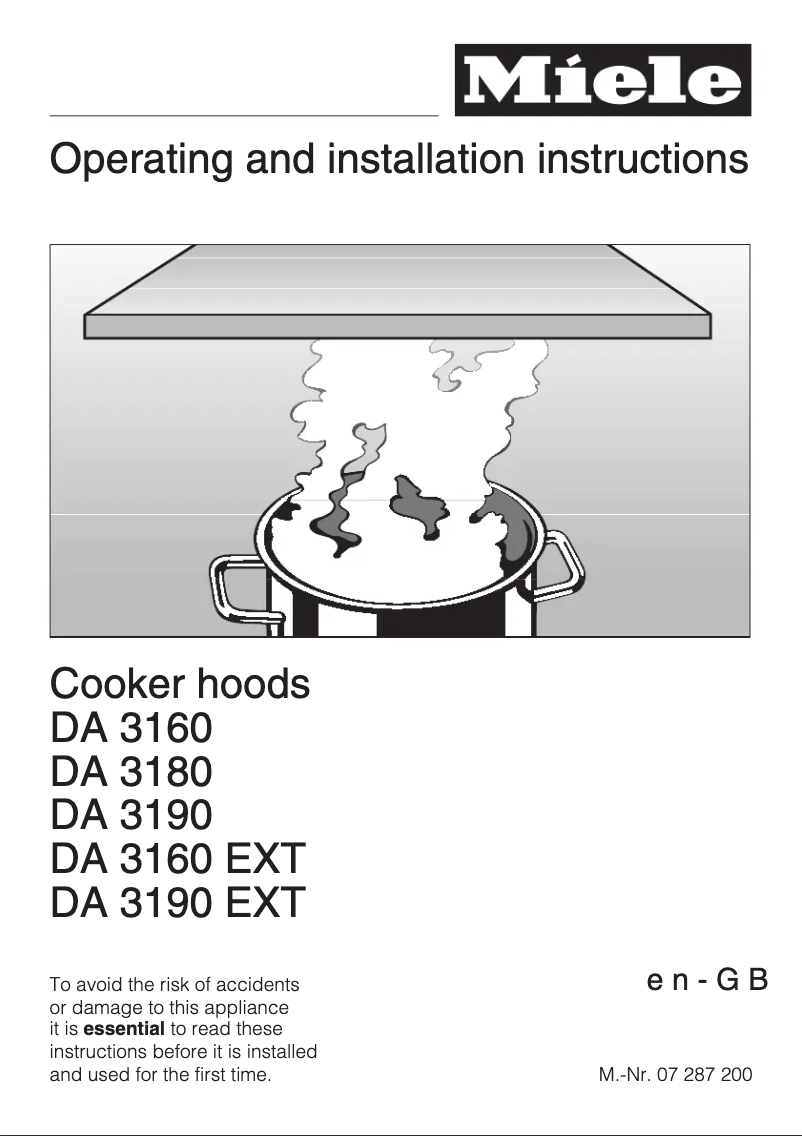 Page 1 de la notice Manuel utilisateur Miele DA 3190 Ext