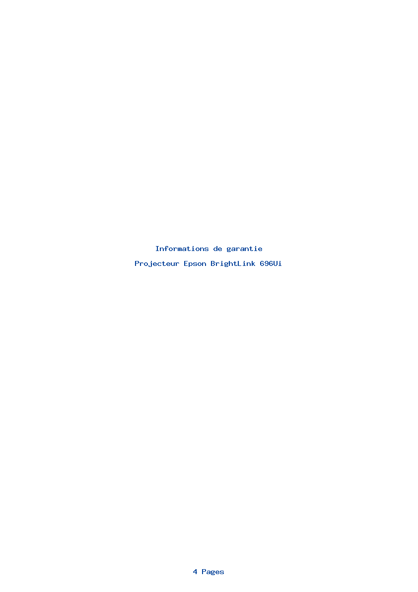 Page 1 de la notice Informations de garantie Epson BrightLink 696Ui